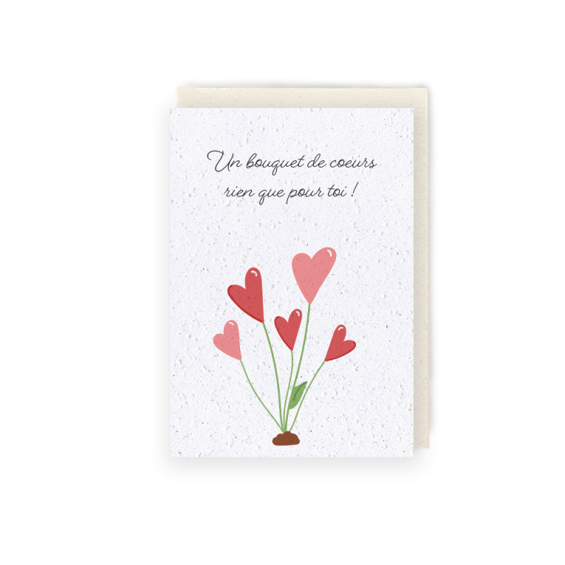 Carte à planter - Bouquet de coeurs | Papierfleur.fr, le papier qui fleurit