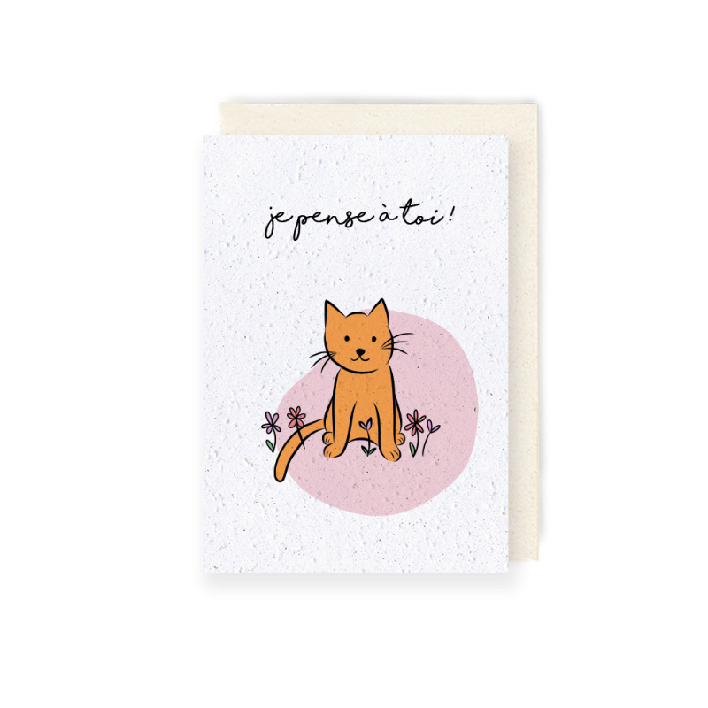 Carte à planter chat - Je pense à toi | Papierfleur.fr, le papier qui fleurit