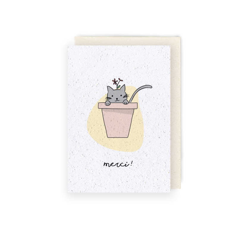 Carte à planter chat - Merci ! | Papierfleur.fr, le papier qui fleurit